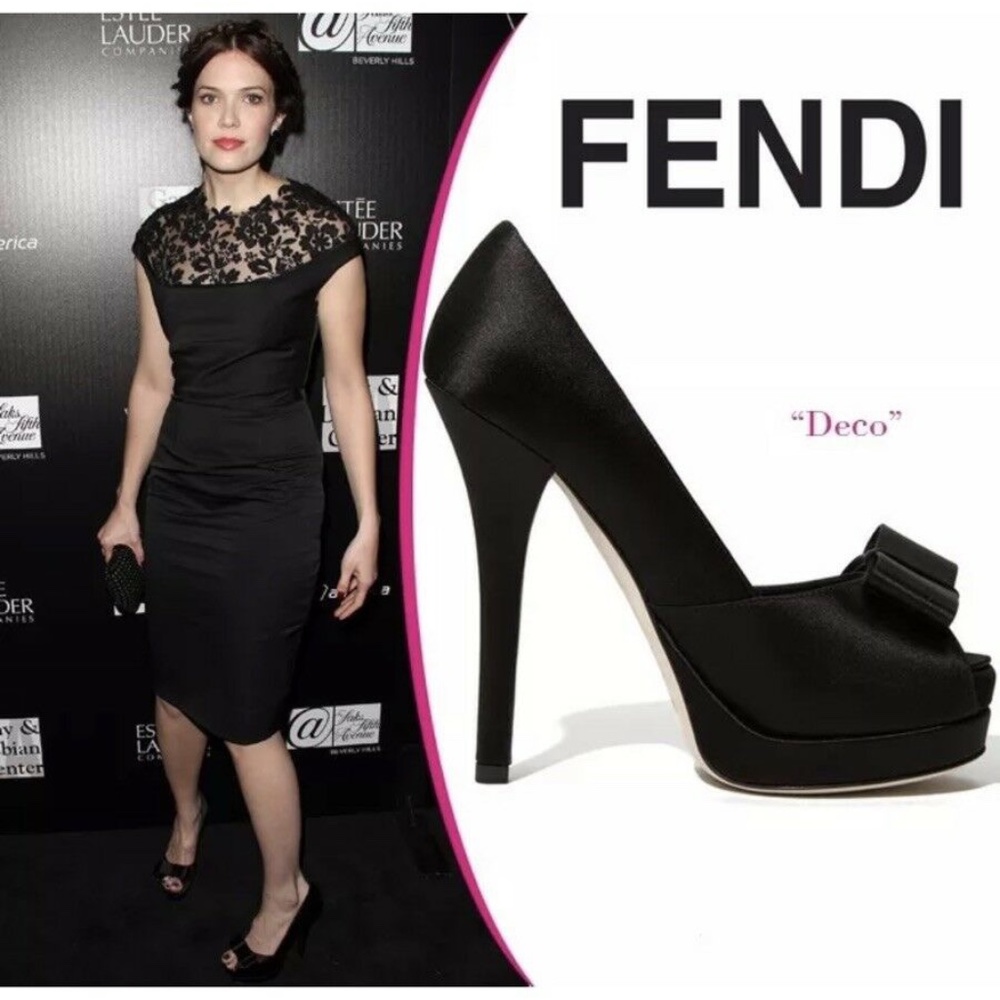 FENDI Deco Bow Black Platform Peep Toe Heels sz. 35 - $630